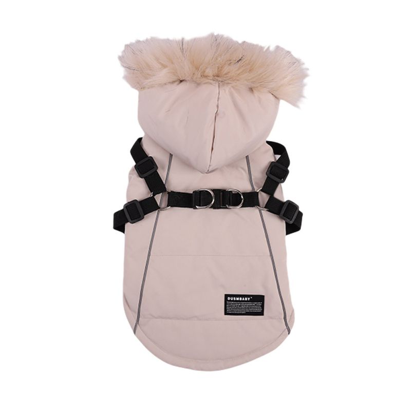 KFX-8752445 Fur Tie Hat Casual Dog Vest in Cool Black, Army Green, Red, and Beige, Sizes S-XXL
