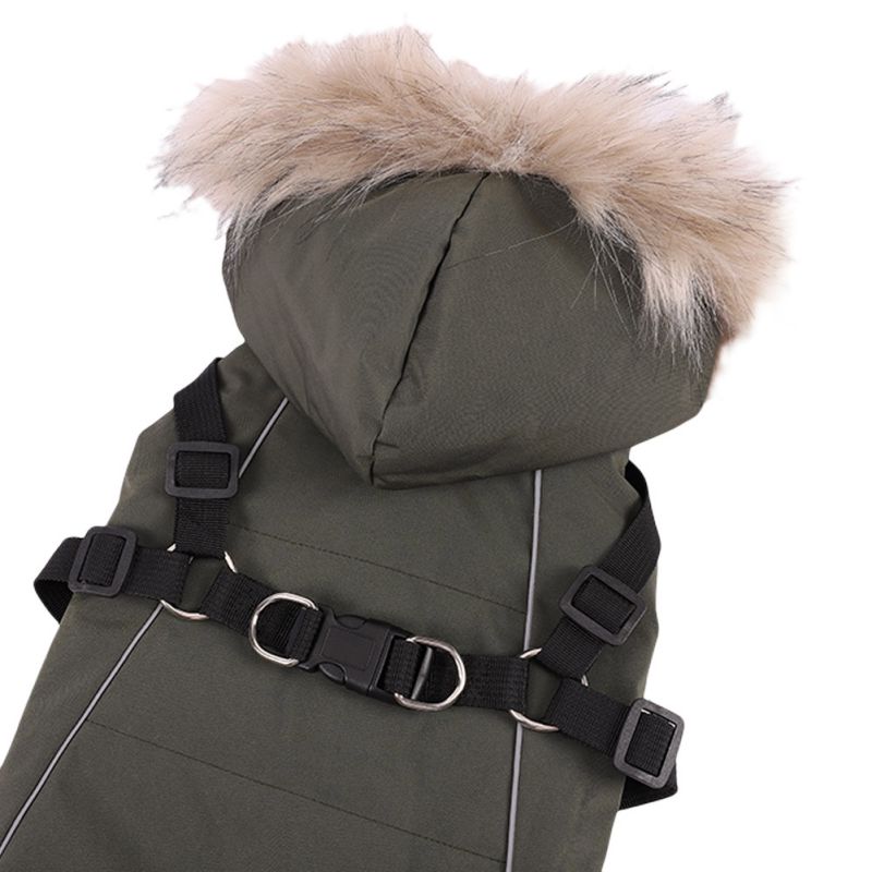 KFX-8752445 Fur Tie Hat Casual Dog Vest in Cool Black, Army Green, Red, and Beige, Sizes S-XXL