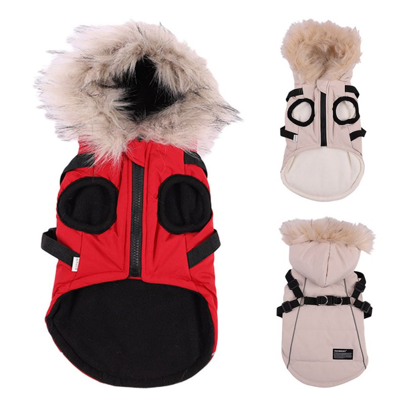 KFX-8752445 Fur Tie Hat Casual Dog Vest in Cool Black, Army Green, Red, and Beige, Sizes S-XXL