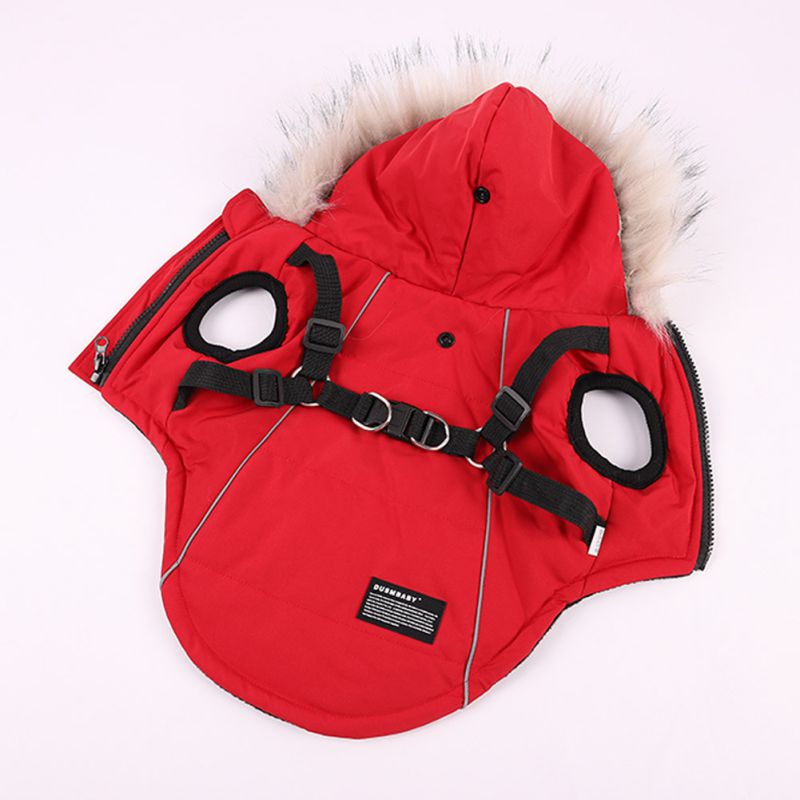 KFX-8752445 Fur Tie Hat Casual Dog Vest in Cool Black, Army Green, Red, and Beige, Sizes S-XXL