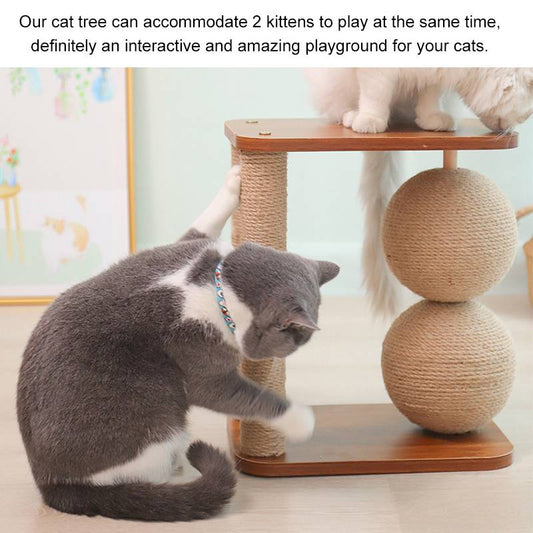 KFX-8753341 Wooden Vertical Scratching Post with Sisal Rope for Cats - Solid Wood Design, 17CM Ball, 3kg Weight