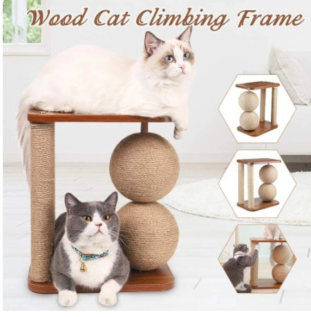 KFX-8753341 Wooden Vertical Scratching Post with Sisal Rope for Cats - Solid Wood Design, 17CM Ball, 3kg Weight