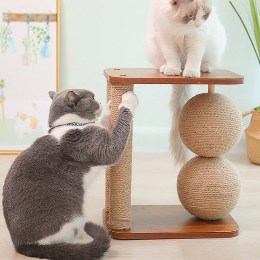 KFX-8753341 Wooden Vertical Scratching Post with Sisal Rope for Cats - Solid Wood Design, 17CM Ball, 3kg Weight