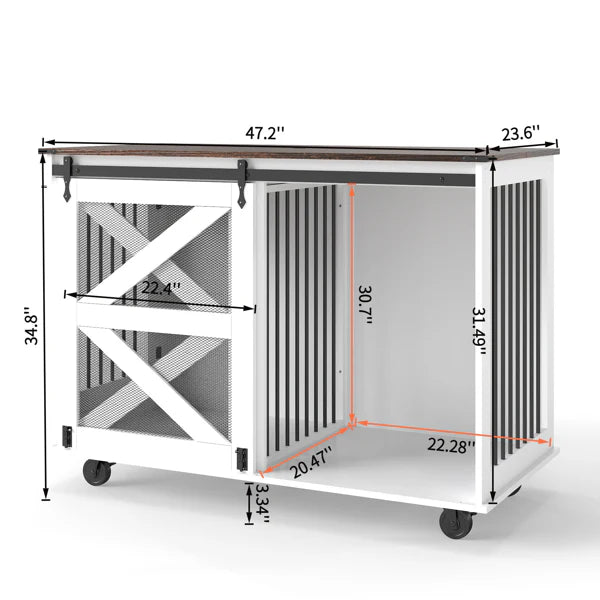 KFX-8753725 Dual-Access Mobile Dog Crate with Flip-Top Feeding Door and Caster System for Convenient Pet Care