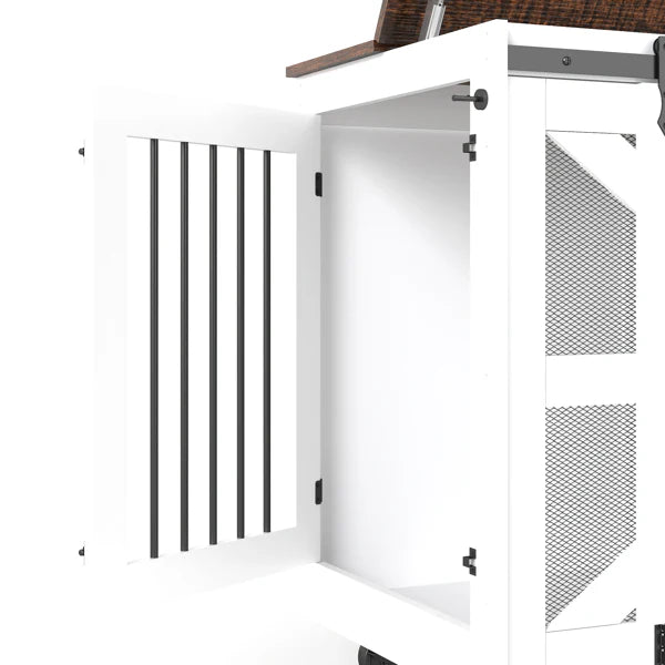 KFX-8753725 Dual-Access Mobile Dog Crate with Flip-Top Feeding Door and Caster System for Convenient Pet Care