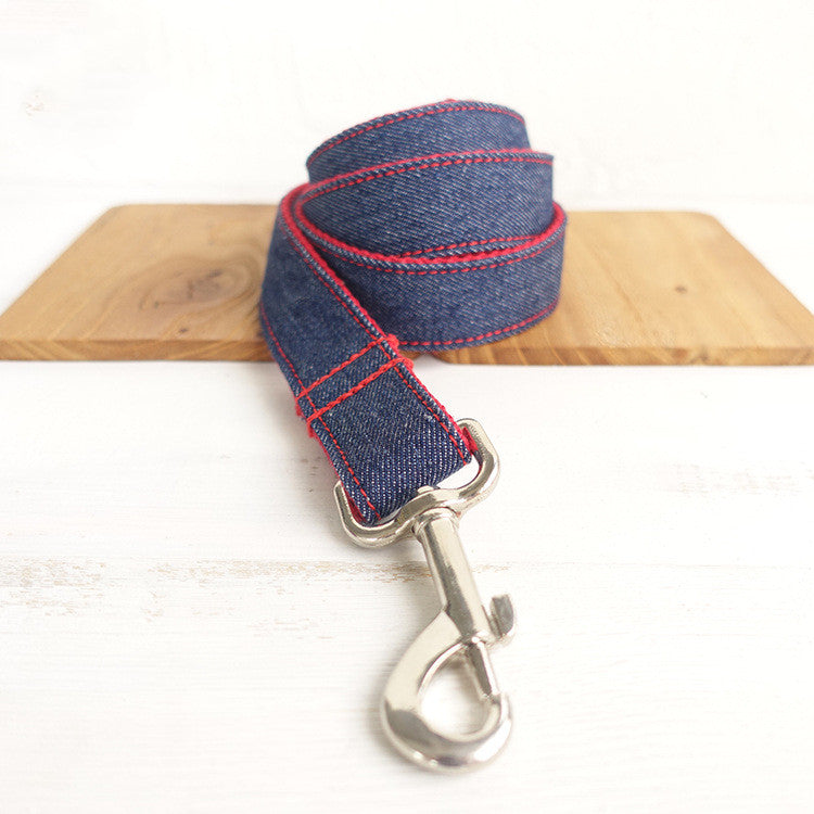 KFX-8753853 Scalable Denim Blue Pet Dog Leash, Durable Polyester Traction Belt in Red Denim