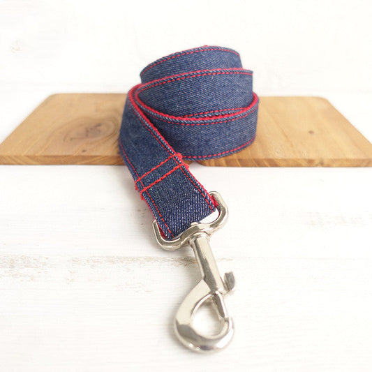 KFX-8753853 Scalable Denim Blue Pet Dog Leash, Durable Polyester Traction Belt in Red Denim