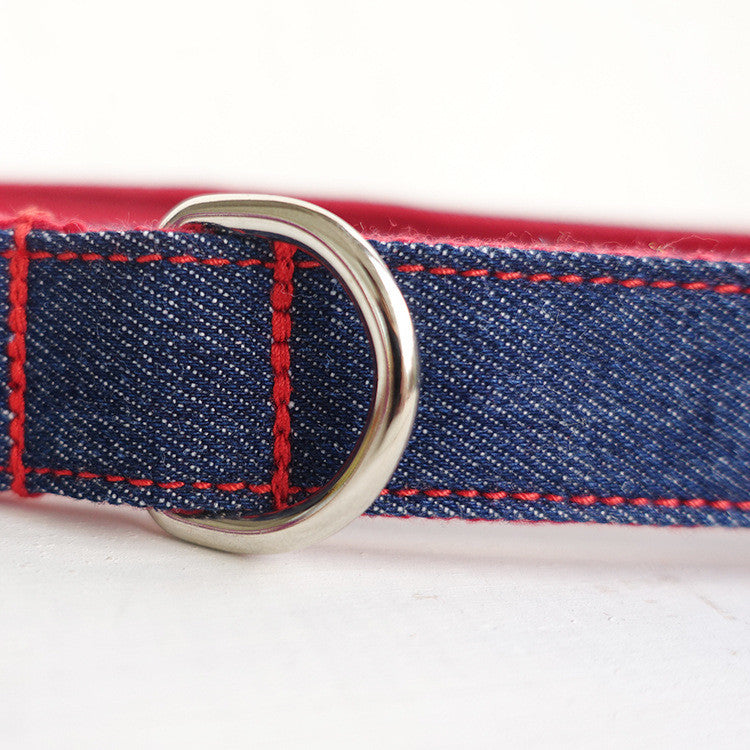 KFX-8753853 Scalable Denim Blue Pet Dog Leash, Durable Polyester Traction Belt in Red Denim