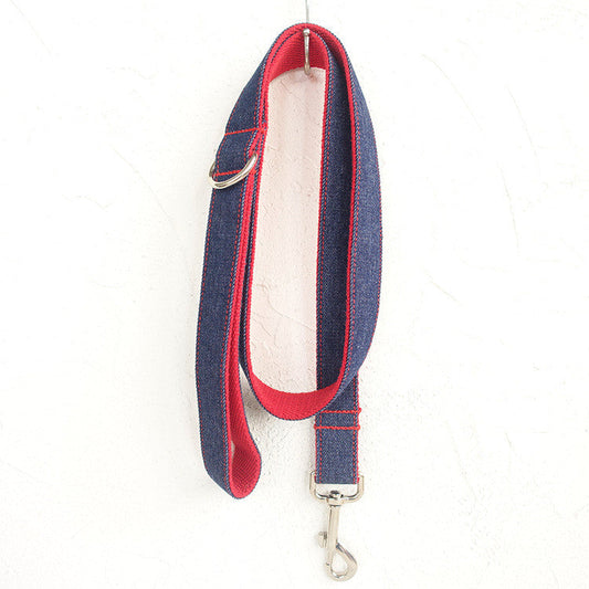 KFX-8753853 Scalable Denim Blue Pet Dog Leash, Durable Polyester Traction Belt in Red Denim