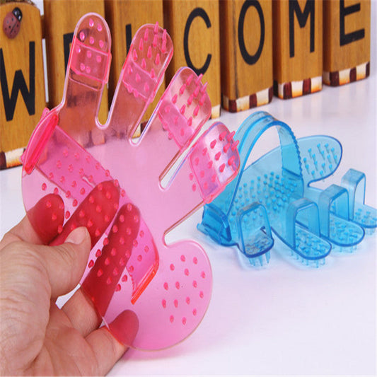 KFX-8755645 Five Finger Pet Bath Brush - Eco-Friendly PVC, Pink & Blue, 11 x 12cm
