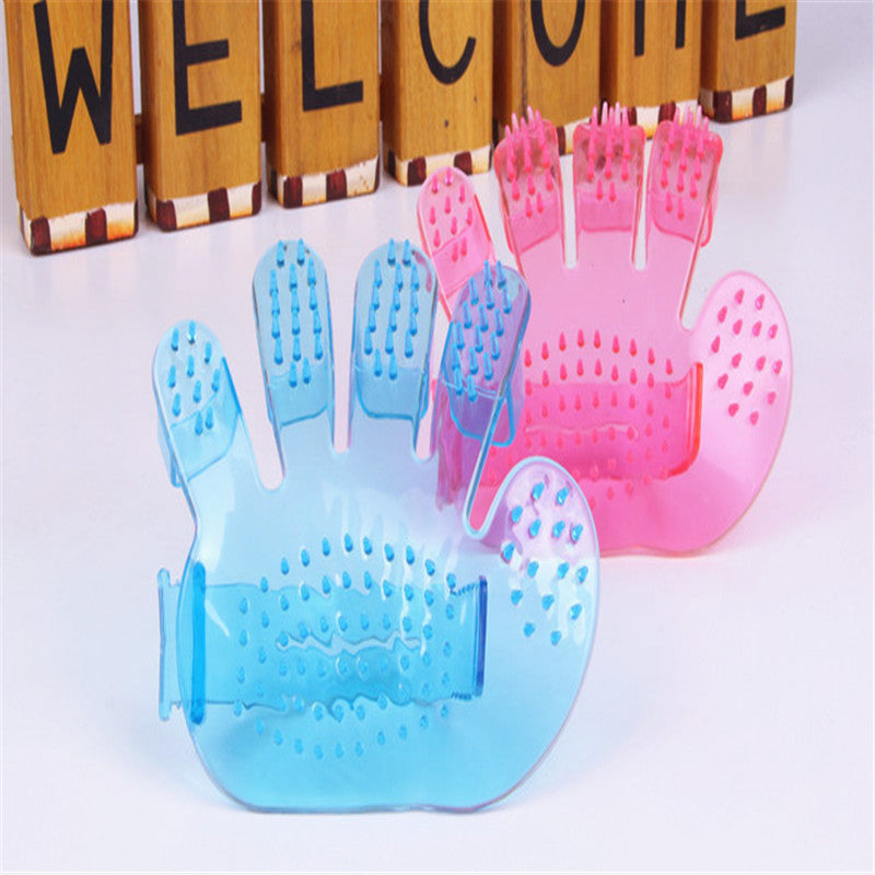 KFX-8755645 Five Finger Pet Bath Brush - Eco-Friendly PVC, Pink & Blue, 11 x 12cm