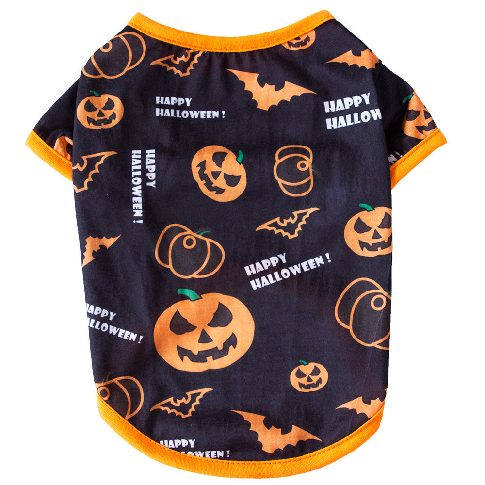 KFX-8758205 Cute Cotton T-Shirt for Cats – Black Bat, Magic Hat, Pumpkin Head Designs