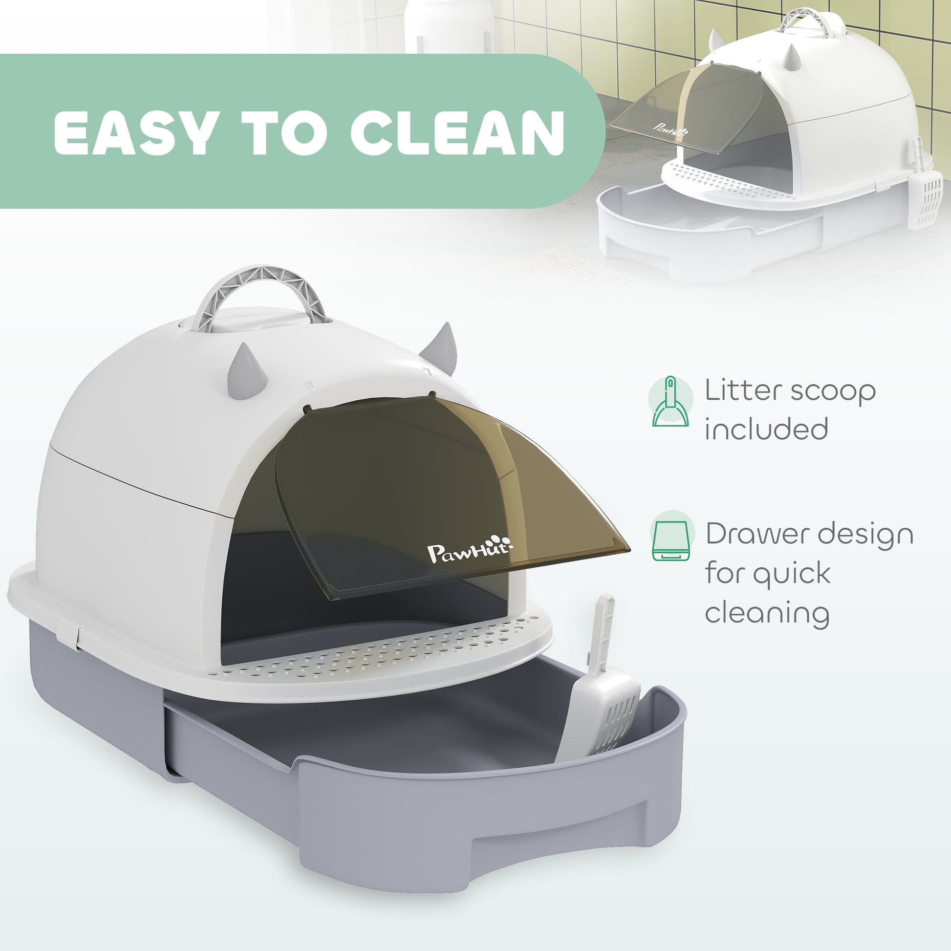 KFX-8761277 Enclosed Cat Litter Box with Lid, Scoop, and Deodorizing Bags for Odor Control, Gray