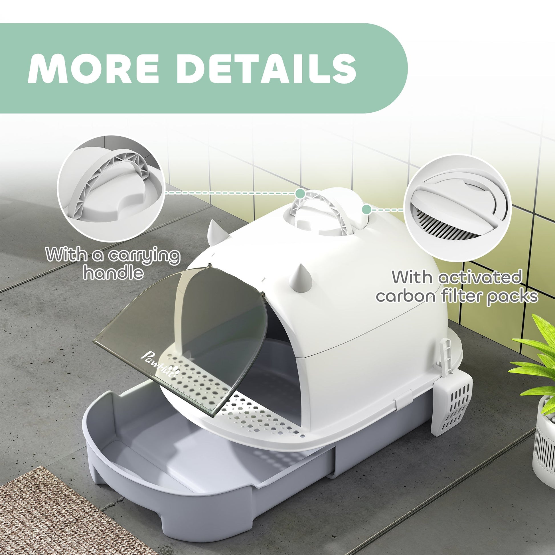 KFX-8761277 Enclosed Cat Litter Box with Lid, Scoop, and Deodorizing Bags for Odor Control, Gray