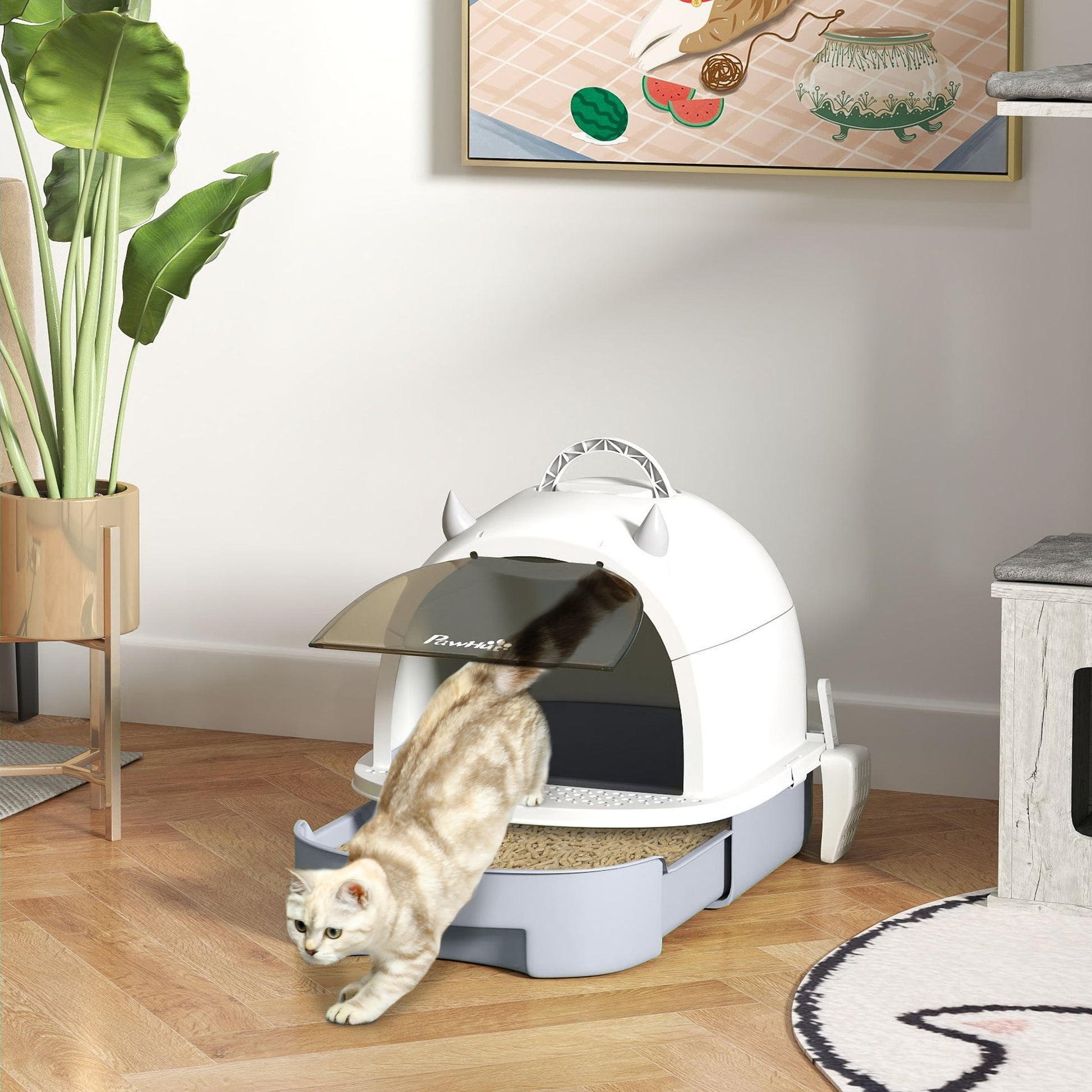 KFX-8761277 Enclosed Cat Litter Box with Lid, Scoop, and Deodorizing Bags for Odor Control, Gray