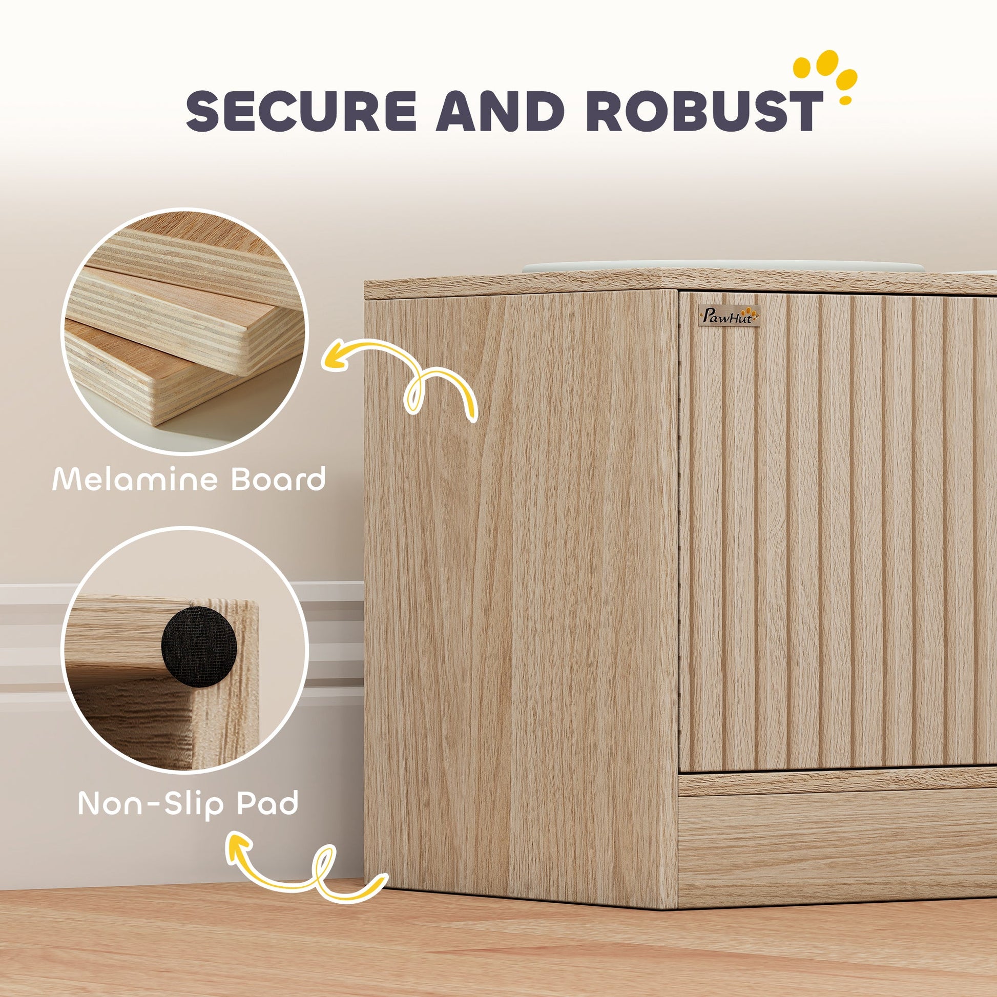 KFX-8761789 Elevated Dog Feeding Station with Storage Cabinet and Stainless Steel Bowls for Large Dogs - Oak Finish