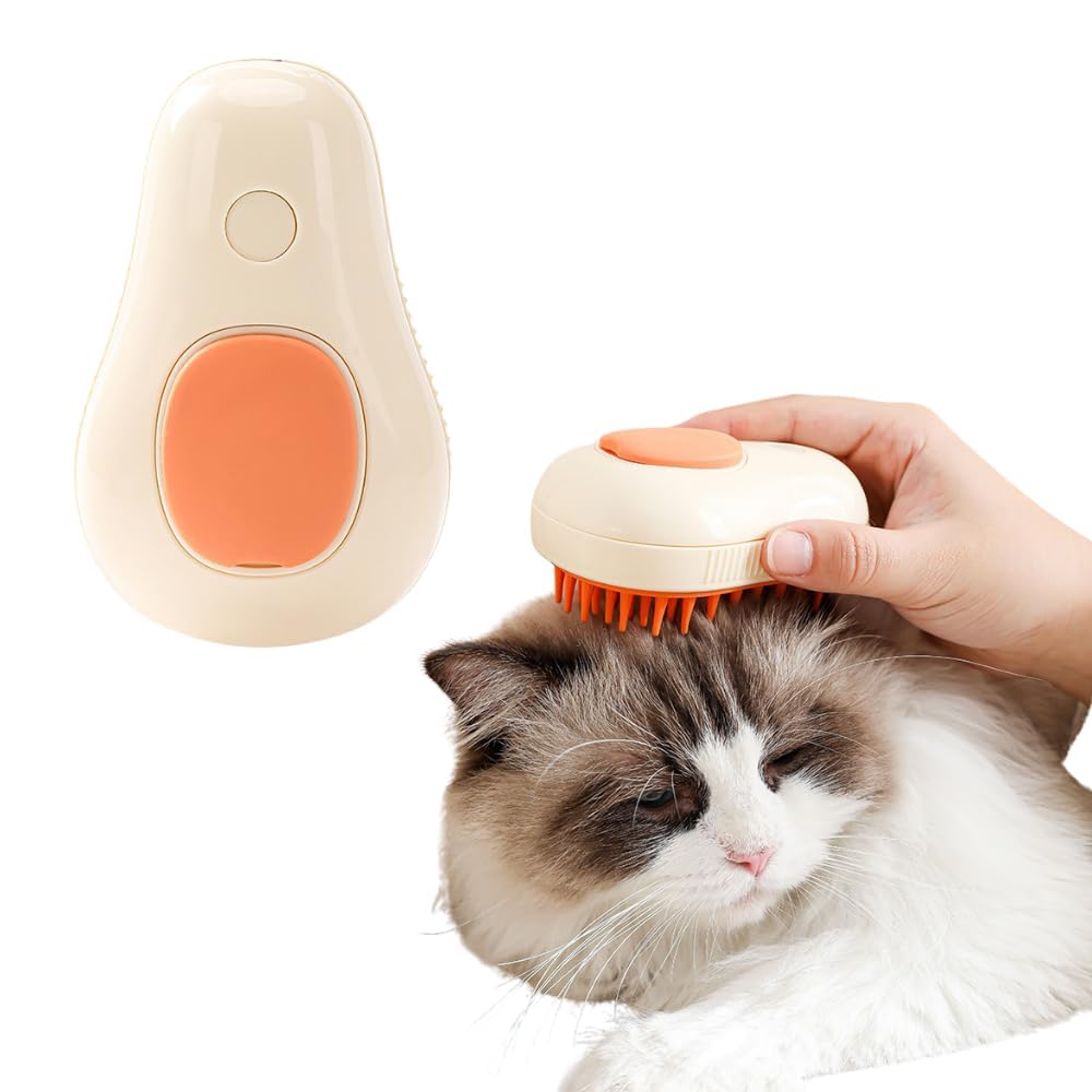 KFX-8763069 3-in-1 Cat Steam Brush with Water Spray for Grooming and Massage - Self-Cleaning Comb for Cats and Dogs