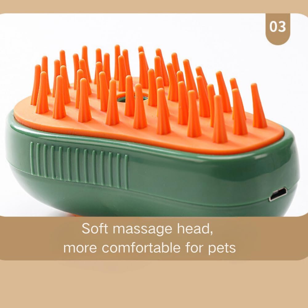 KFX-8763069 3-in-1 Cat Steam Brush with Water Spray for Grooming and Massage - Self-Cleaning Comb for Cats and Dogs
