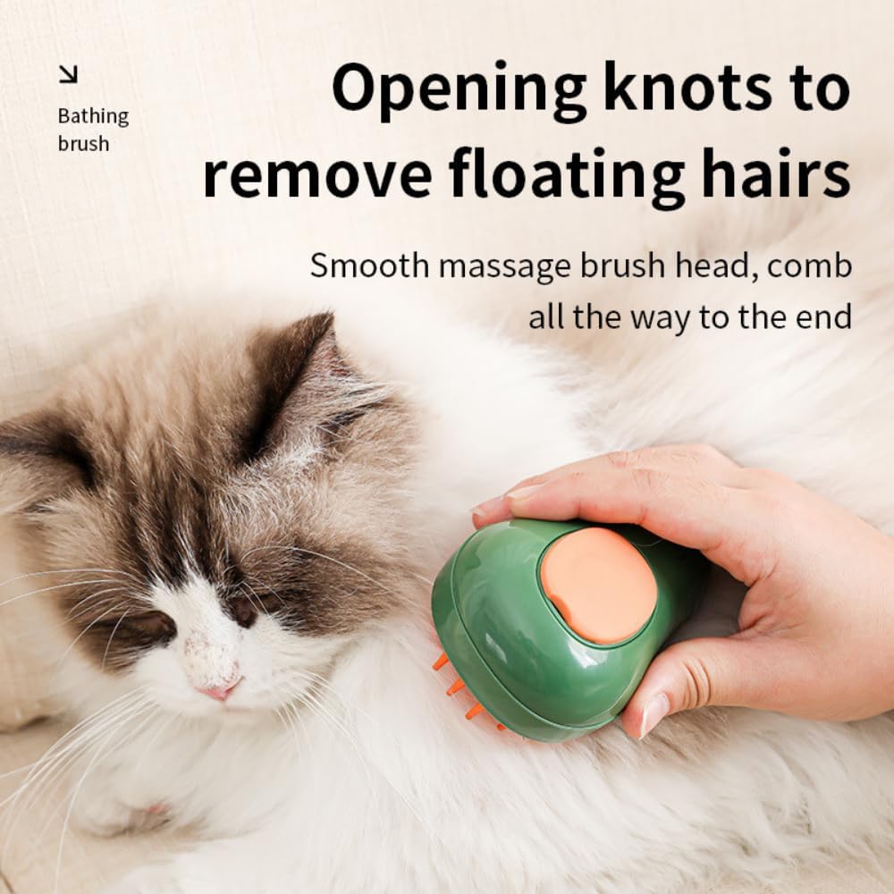 KFX-8763069 3-in-1 Cat Steam Brush with Water Spray for Grooming and Massage - Self-Cleaning Comb for Cats and Dogs
