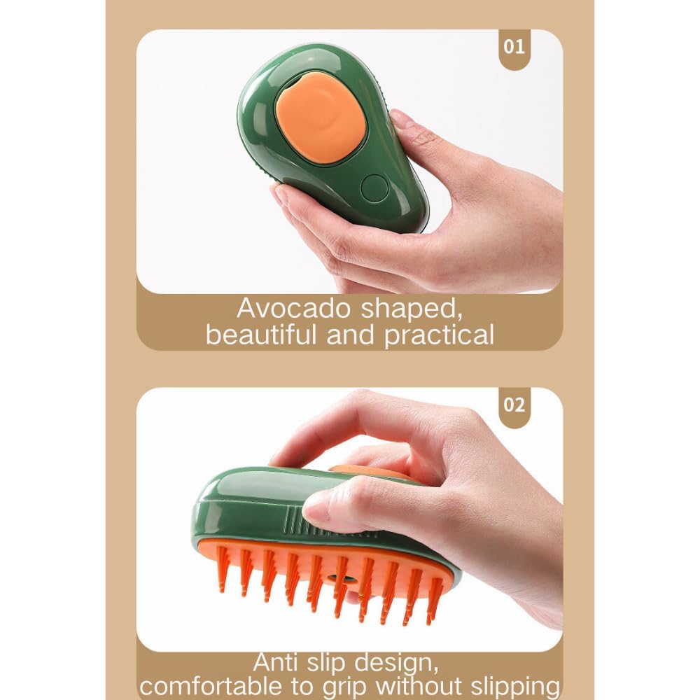 KFX-8763069 3-in-1 Cat Steam Brush with Water Spray for Grooming and Massage - Self-Cleaning Comb for Cats and Dogs