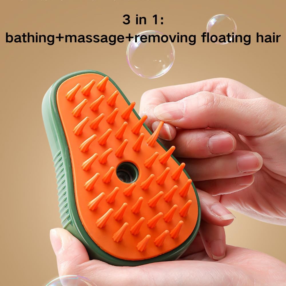 KFX-8763069 3-in-1 Cat Steam Brush with Water Spray for Grooming and Massage - Self-Cleaning Comb for Cats and Dogs