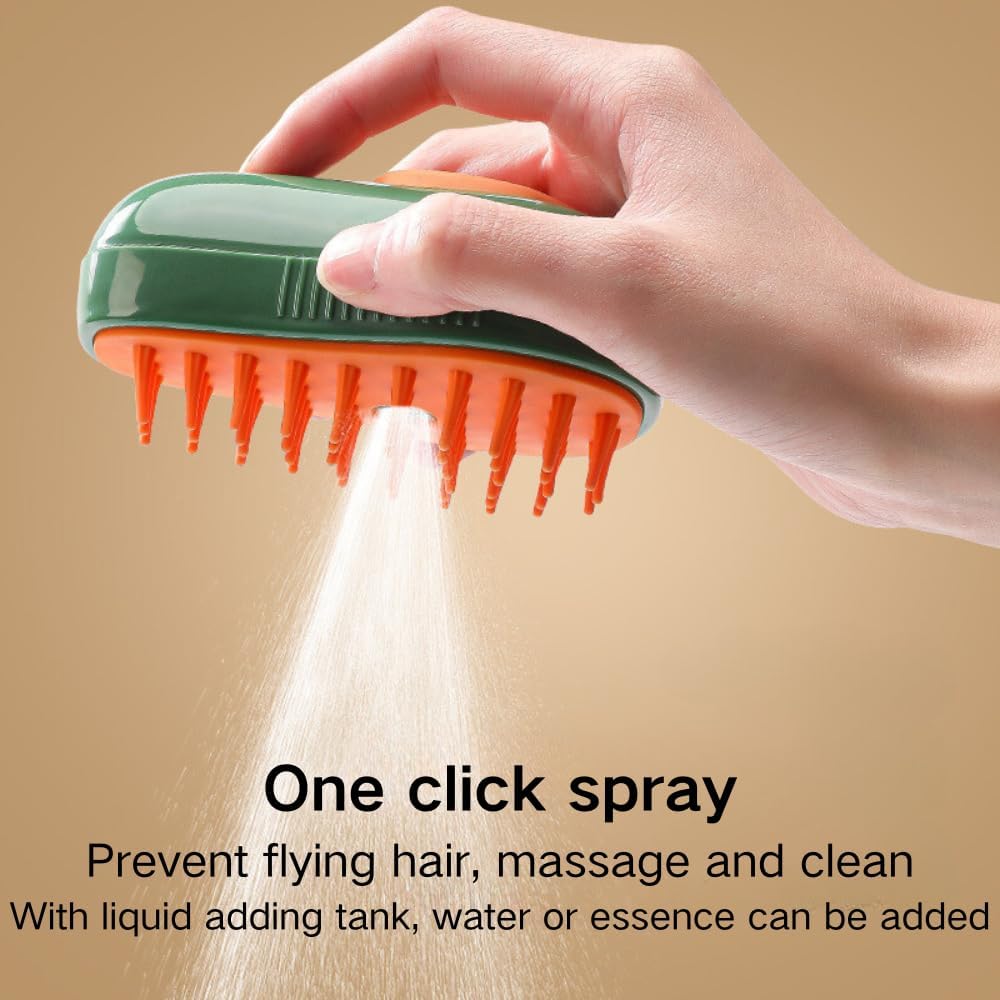 KFX-8763069 3-in-1 Cat Steam Brush with Water Spray for Grooming and Massage - Self-Cleaning Comb for Cats and Dogs