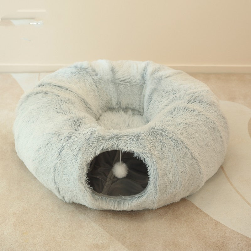 KFX-8765629 Cozy Rainbow and Gray Plush Cat Nest Tunnel for Multiple Cats - 95cm Diameter