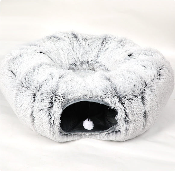 KFX-8765629 Cozy Rainbow and Gray Plush Cat Nest Tunnel for Multiple Cats - 95cm Diameter