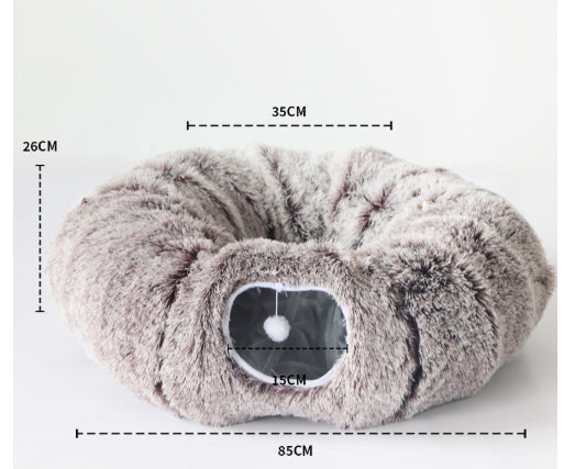 KFX-8765629 Cozy Rainbow and Gray Plush Cat Nest Tunnel for Multiple Cats - 95cm Diameter