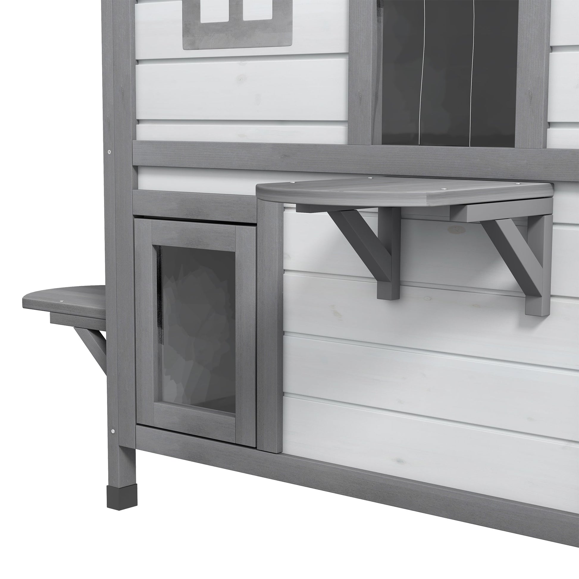 KFX-8771389 2-Story Weatherproof Wooden Cat House with Escape Door and Climbing Ledges - White