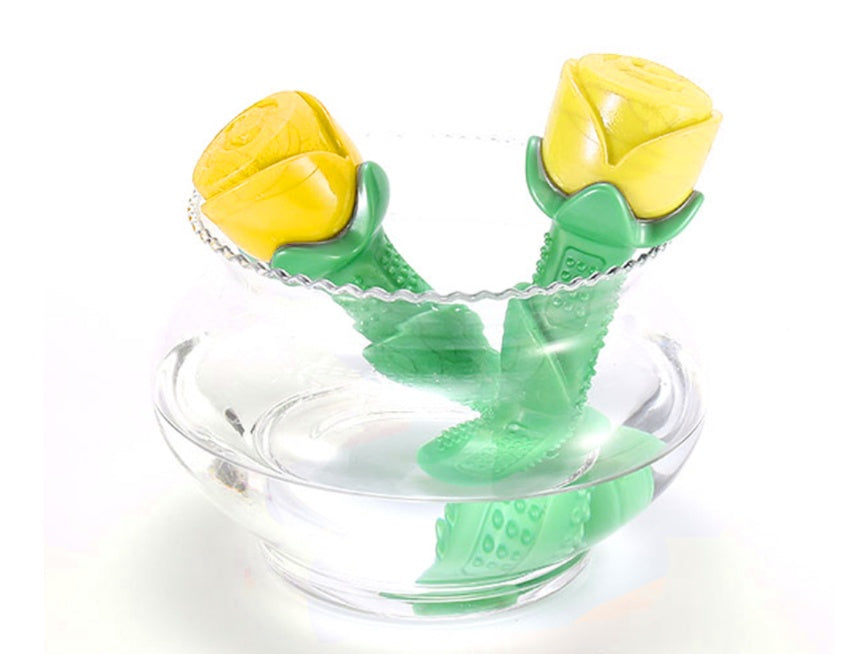 KFX-8772157 Durable TPE Yellow Rose Dog Teether Molar Stick for Healthy Chewing