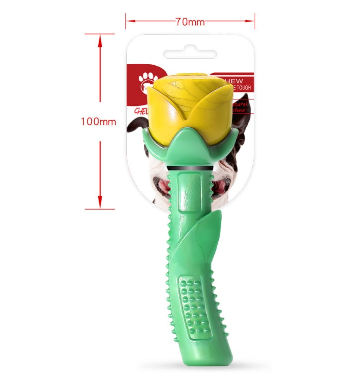 KFX-8772157 Durable TPE Yellow Rose Dog Teether Molar Stick for Healthy Chewing