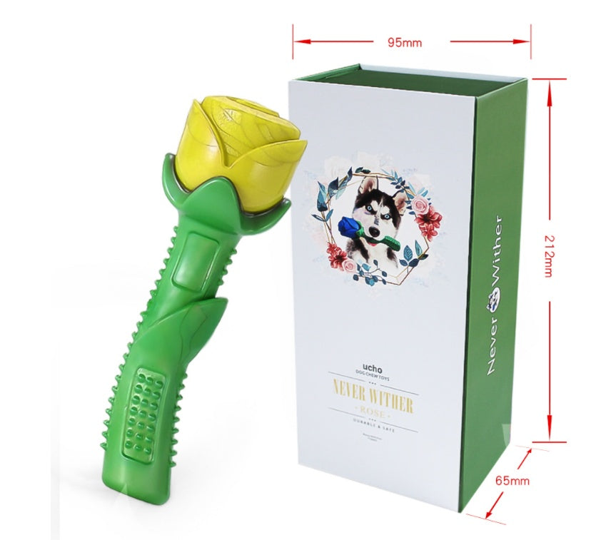 KFX-8772157 Durable TPE Yellow Rose Dog Teether Molar Stick for Healthy Chewing
