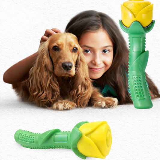 KFX-8772157 Durable TPE Yellow Rose Dog Teether Molar Stick for Healthy Chewing
