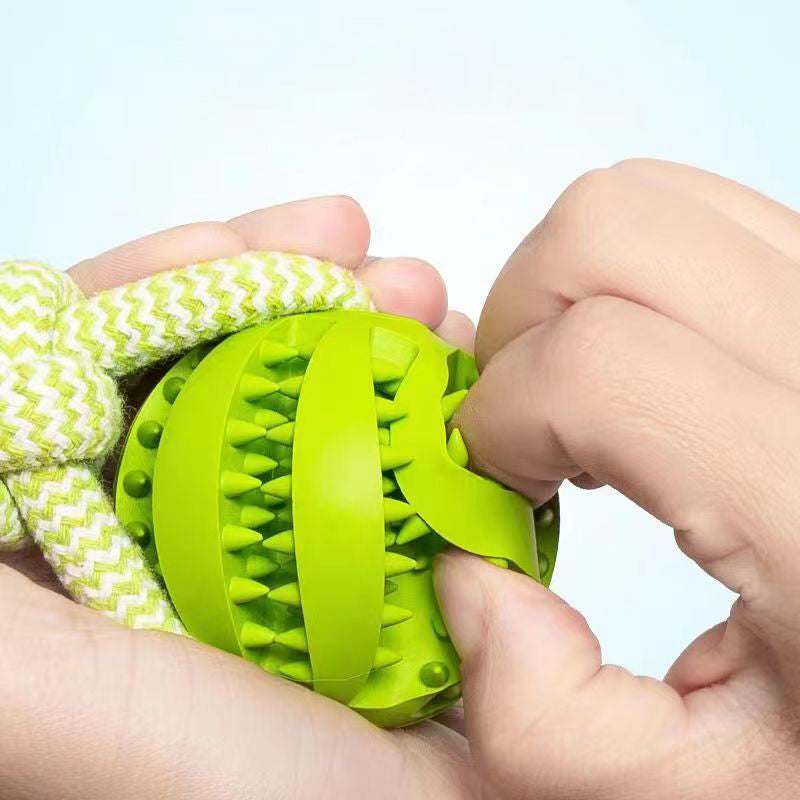 KFX-8772797 Durable Interactive Dog Toy with Treat Ball and Cotton Rope for Chewing and Dental Health