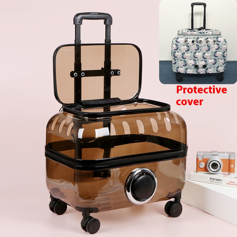 KFX-8773565 Transparent Cat Trolley Bag with Fresh Air System and Protective Covers for Travel