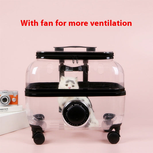 KFX-8773565 Transparent Cat Trolley Bag with Fresh Air System and Protective Covers for Travel