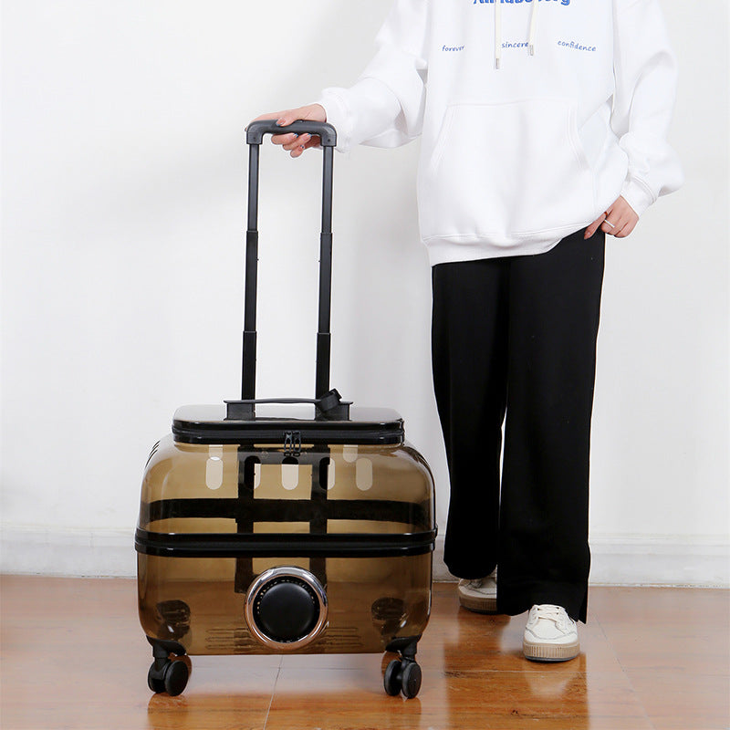 KFX-8773565 Transparent Cat Trolley Bag with Fresh Air System and Protective Covers for Travel
