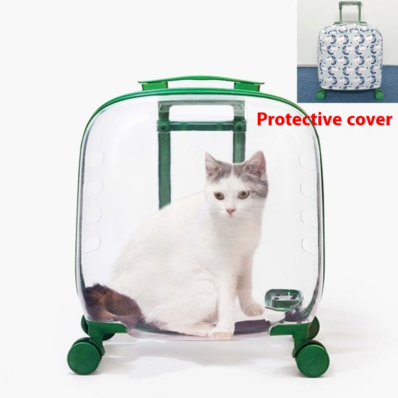 KFX-8773565 Transparent Cat Trolley Bag with Fresh Air System and Protective Covers for Travel