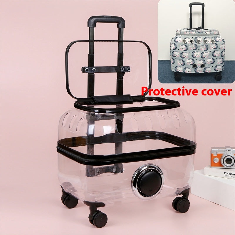 KFX-8773565 Transparent Cat Trolley Bag with Fresh Air System and Protective Covers for Travel