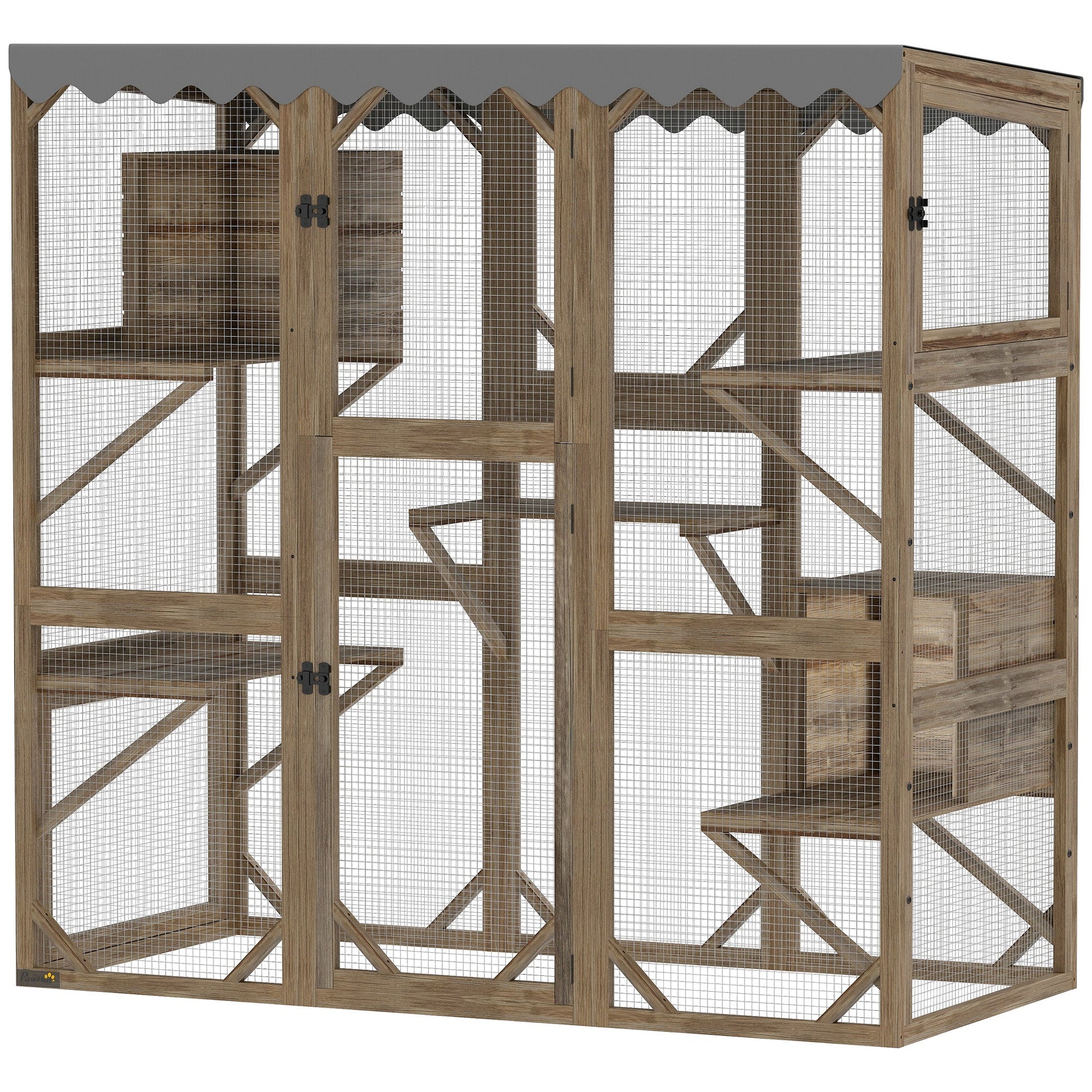 KFX-8774973 Outdoor Cat Enclosure with Window Access, 5 Platforms, 2 Resting Boxes, Waterproof Roof, Brown