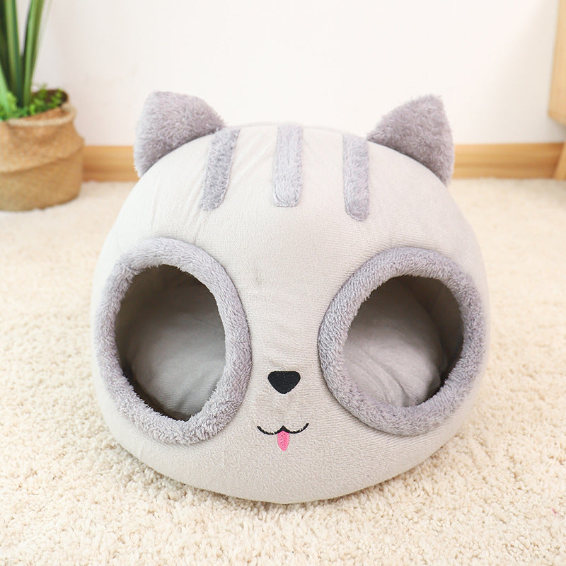 KFX-8775357 Cozy Cartoon Pet Bed for Cats and Dogs - Warm Wool & Polyester Sleeping Bag