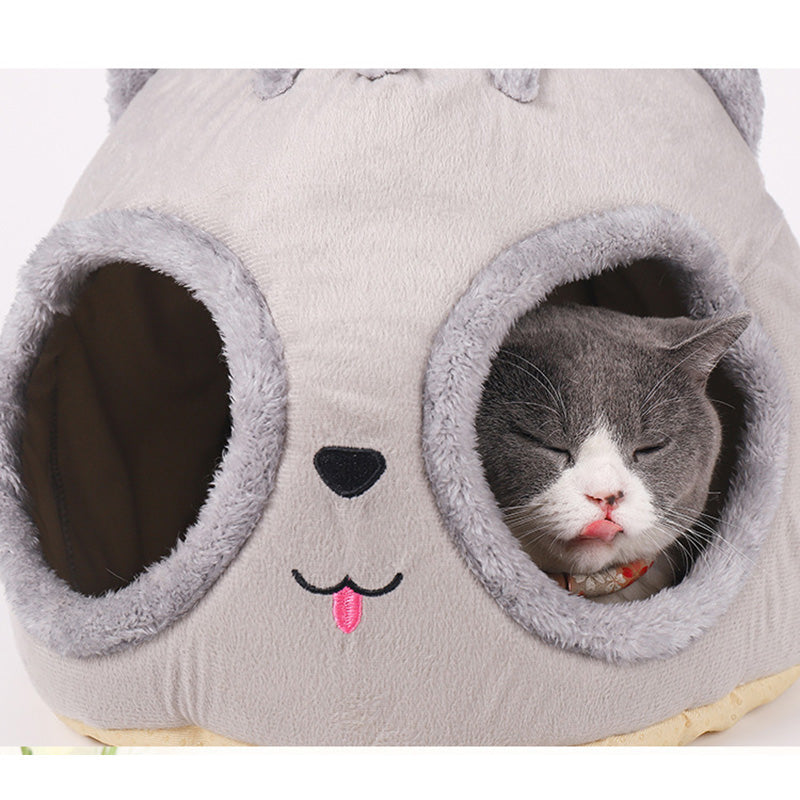 KFX-8775357 Cozy Cartoon Pet Bed for Cats and Dogs - Warm Wool & Polyester Sleeping Bag