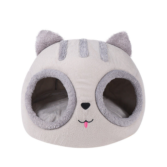 KFX-8775357 Cozy Cartoon Pet Bed for Cats and Dogs - Warm Wool & Polyester Sleeping Bag