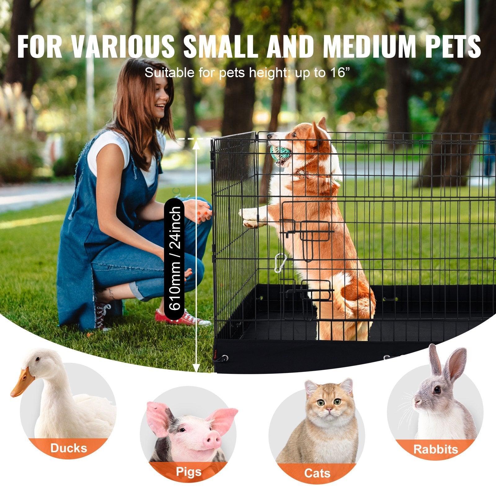 KFX-8778685 Foldable 4-Panel Dog Playpen with Waterproof Bottom Mat and Zippered Top Cover for Small Pets
