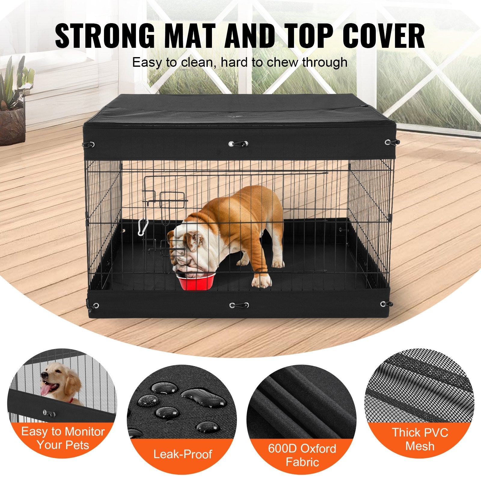 KFX-8778685 Foldable 4-Panel Dog Playpen with Waterproof Bottom Mat and Zippered Top Cover for Small Pets