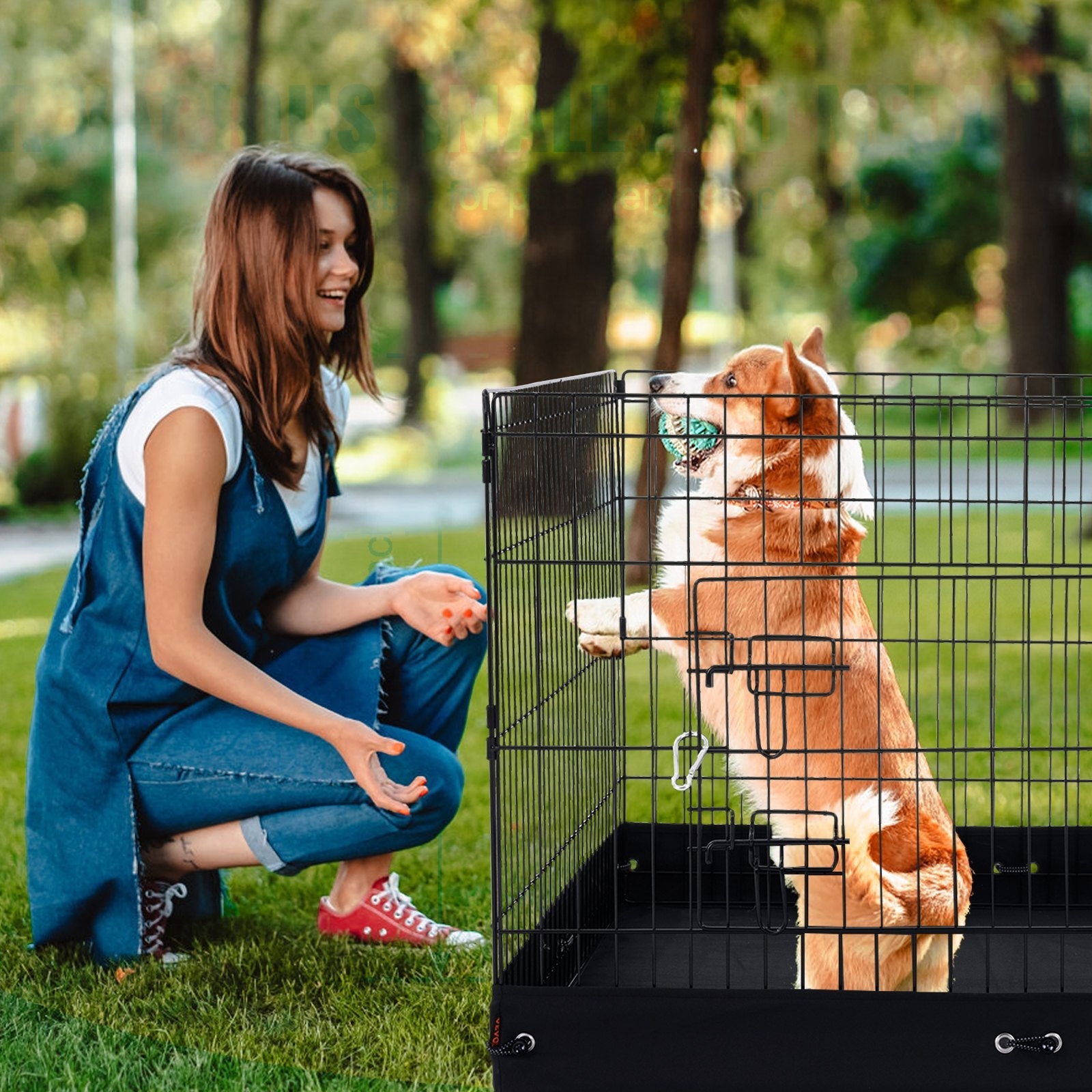KFX-8778685 Foldable 4-Panel Dog Playpen with Waterproof Bottom Mat and Zippered Top Cover for Small Pets