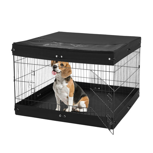 KFX-8778685 Foldable 4-Panel Dog Playpen with Waterproof Bottom Mat and Zippered Top Cover for Small Pets