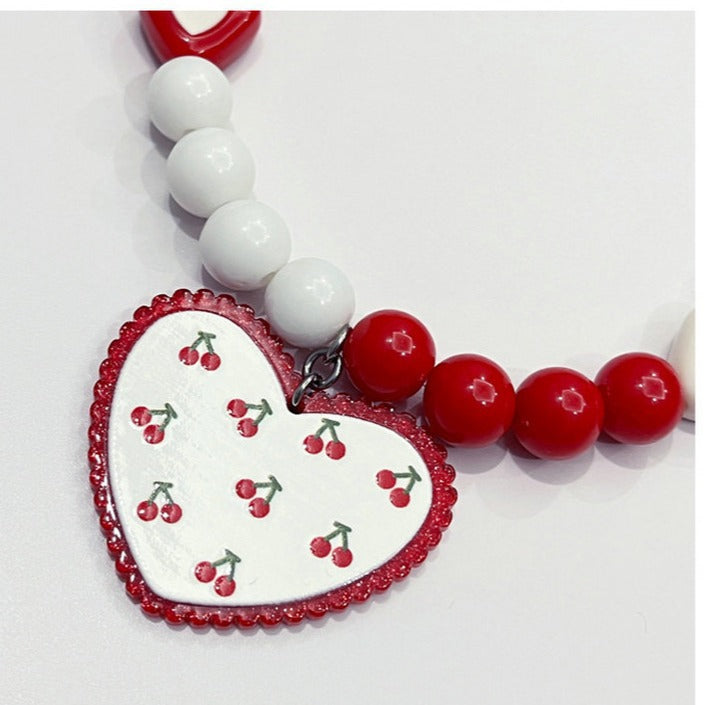 KFX-8779709 Flower Pattern Red Heart Bead Dog Collar in S, M, L Sizes