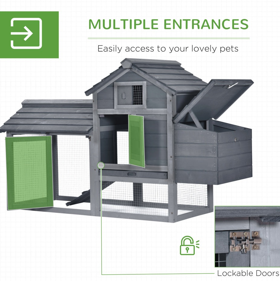 KFX-8780733 Outdoor Solid Wood Chicken Coop Kit with Ventilation - Gray Enclosed House